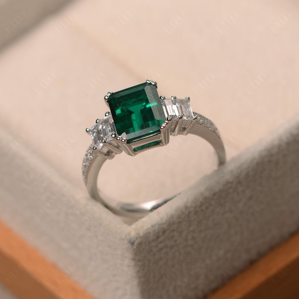 Emerald Cut Lab Emerald Art Deco Milgrain Ring - LUO Jewelry