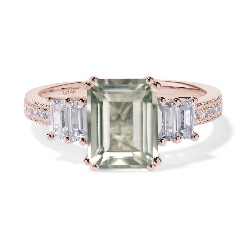 Emerald Cut Green Amethyst Art Deco Milgrain Ring - LUO Jewelry #metal_14k rose gold