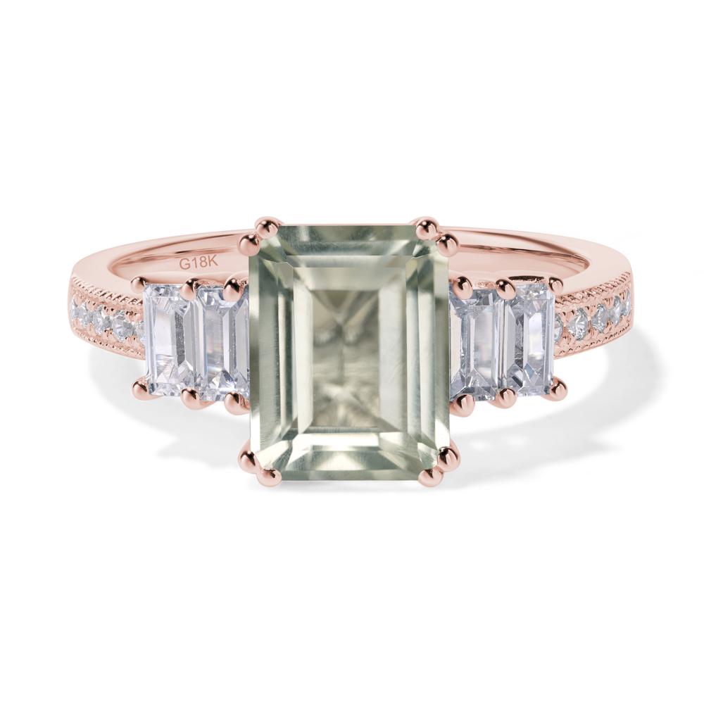 Emerald Cut Green Amethyst Art Deco Milgrain Ring - LUO Jewelry #metal_18k rose gold