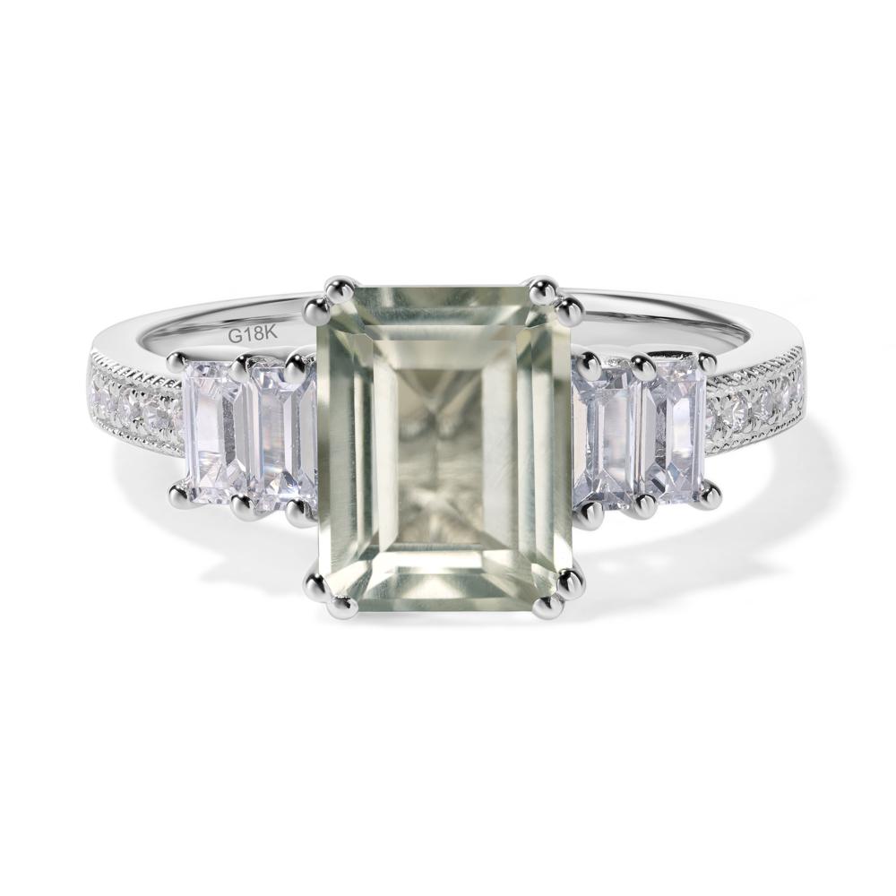 Emerald Cut Green Amethyst Art Deco Milgrain Ring - LUO Jewelry #metal_18k white gold