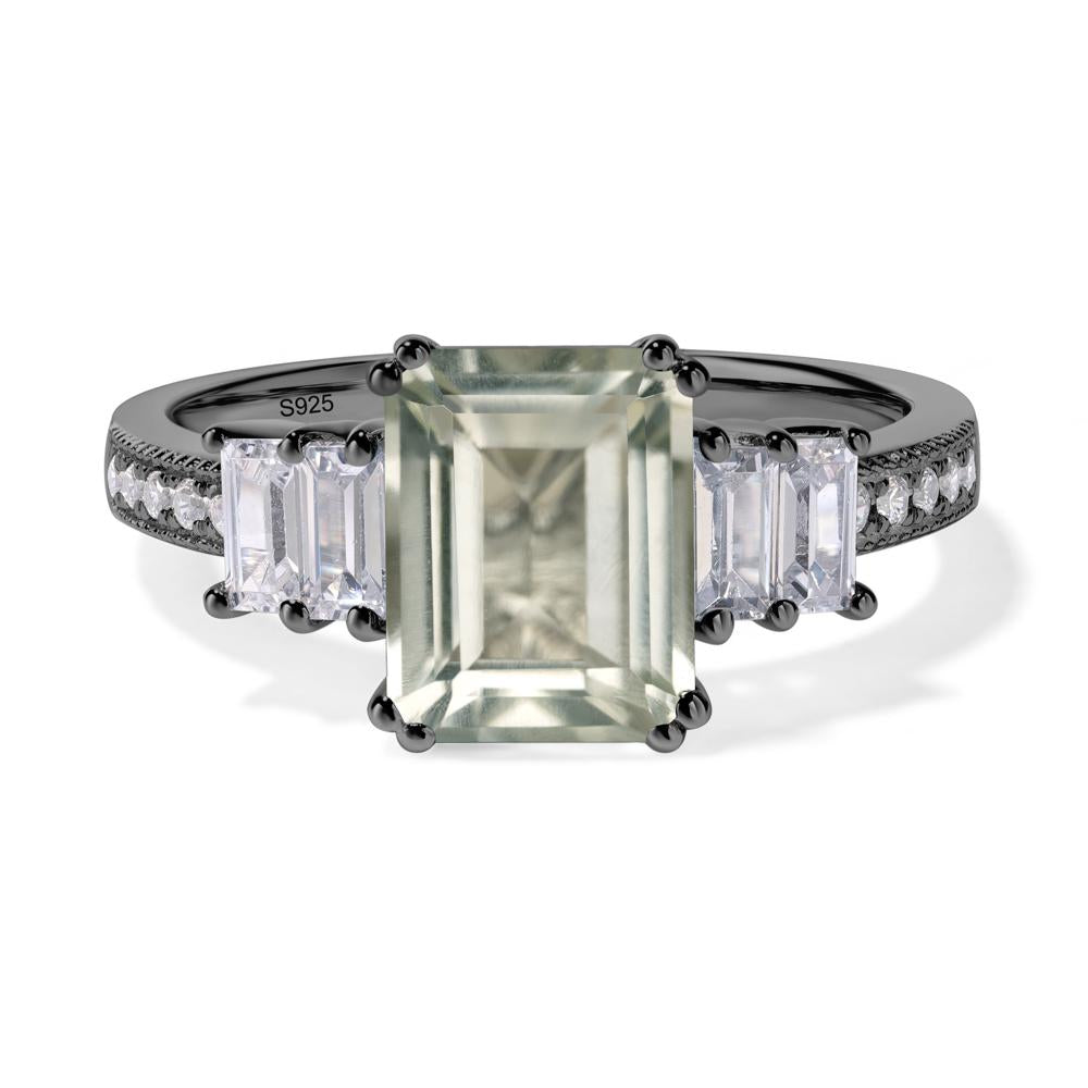 Emerald Cut Green Amethyst Art Deco Milgrain Ring - LUO Jewelry #metal_black finish sterling silver