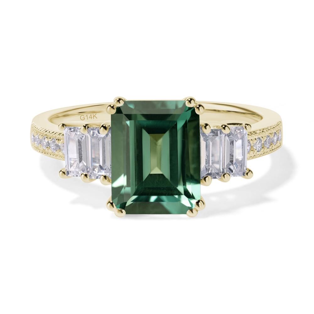 Emerald Cut Green Sapphire Art Deco Milgrain Ring - LUO Jewelry #metal_14k yellow gold