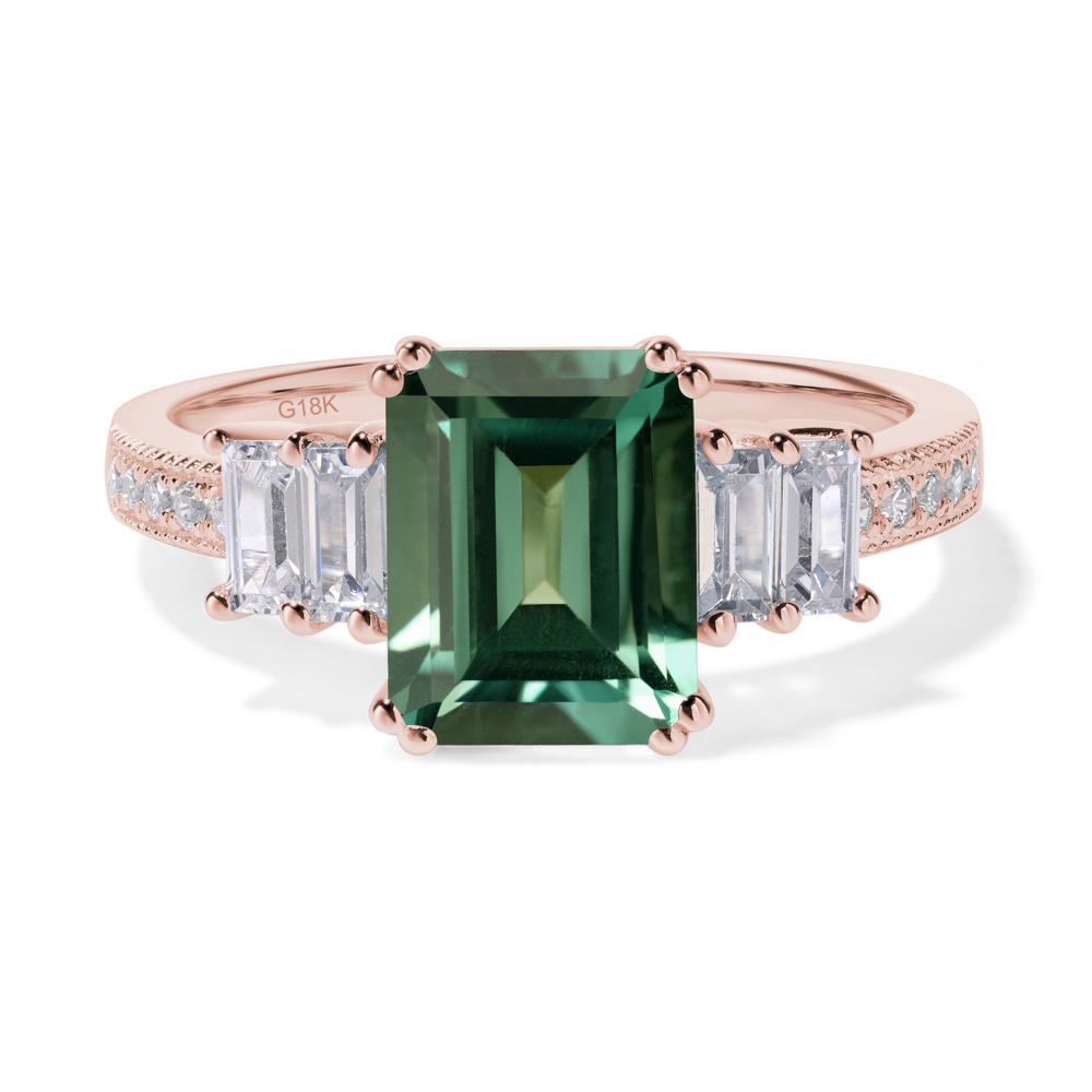 Emerald Cut Green Sapphire Art Deco Milgrain Ring - LUO Jewelry #metal_18k rose gold