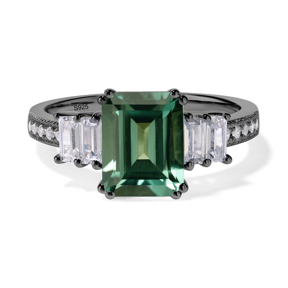 Emerald Cut Green Sapphire Art Deco Milgrain Ring - LUO Jewelry #metal_black finish sterling silver