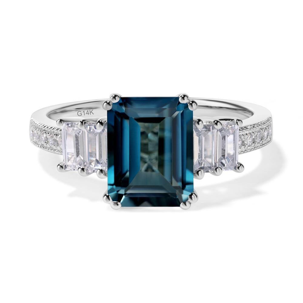 Emerald Cut London Blue Topaz Art Deco Milgrain Ring - LUO Jewelry #metal_14k white gold