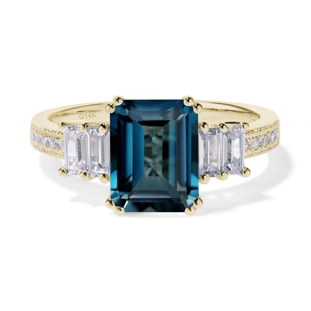 Emerald Cut London Blue Topaz Art Deco Milgrain Ring - LUO Jewelry #metal_14k yellow gold