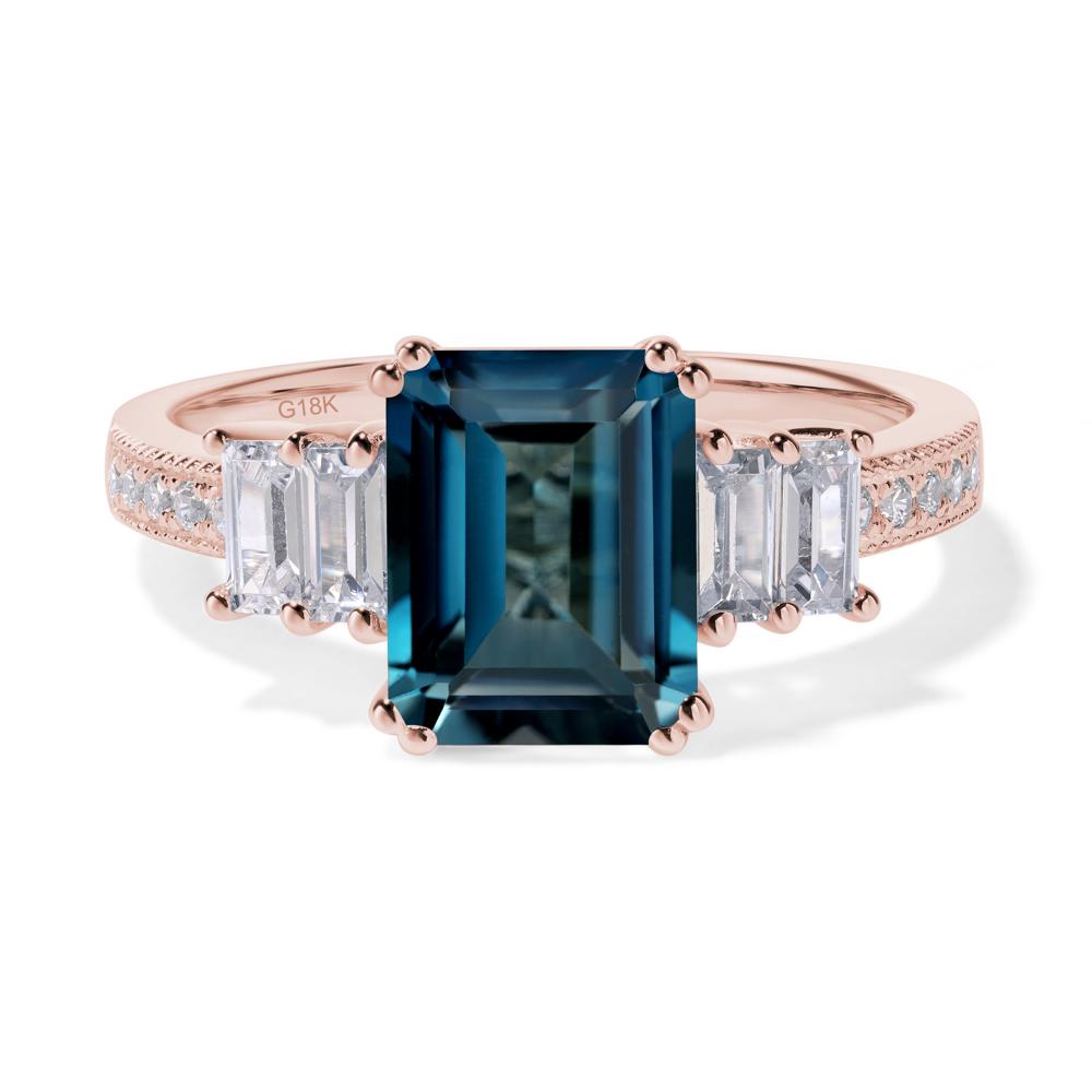 Emerald Cut London Blue Topaz Art Deco Milgrain Ring - LUO Jewelry #metal_18k rose gold