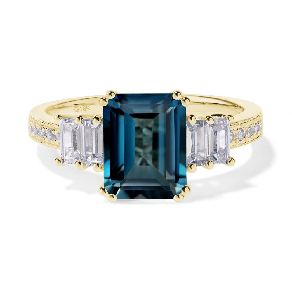 Emerald Cut London Blue Topaz Art Deco Milgrain Ring - LUO Jewelry #metal_18k yellow gold