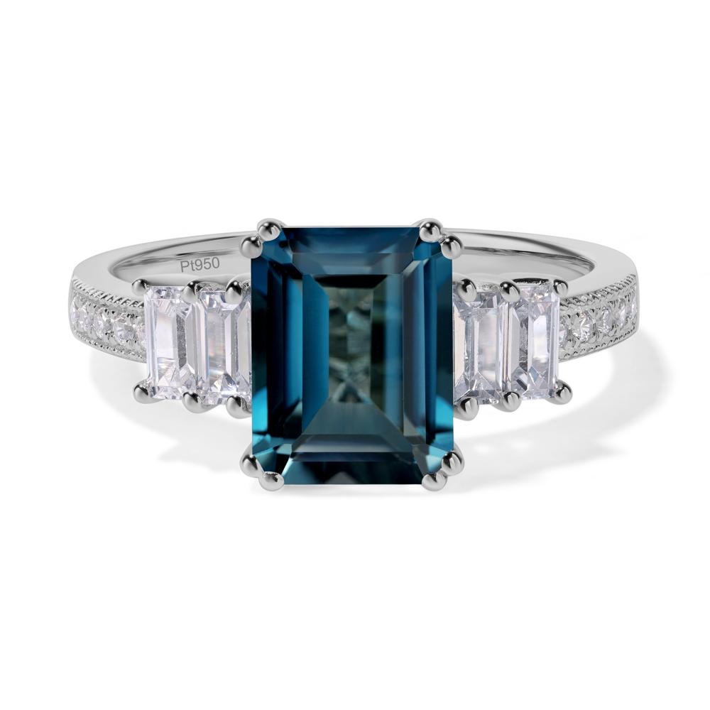 Emerald Cut London Blue Topaz Art Deco Milgrain Ring - LUO Jewelry #metal_platinum