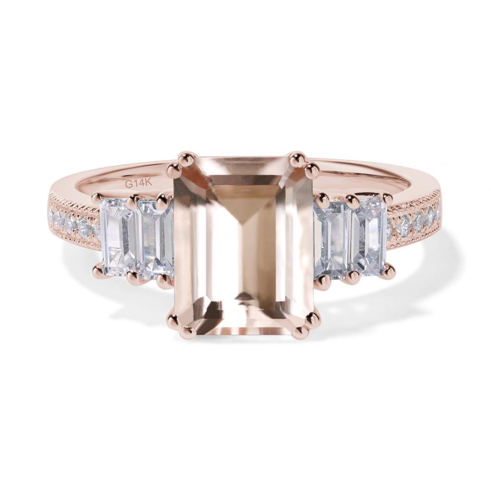 Emerald Cut Morganite Art Deco Milgrain Ring - LUO Jewelry #metal_14k rose gold
