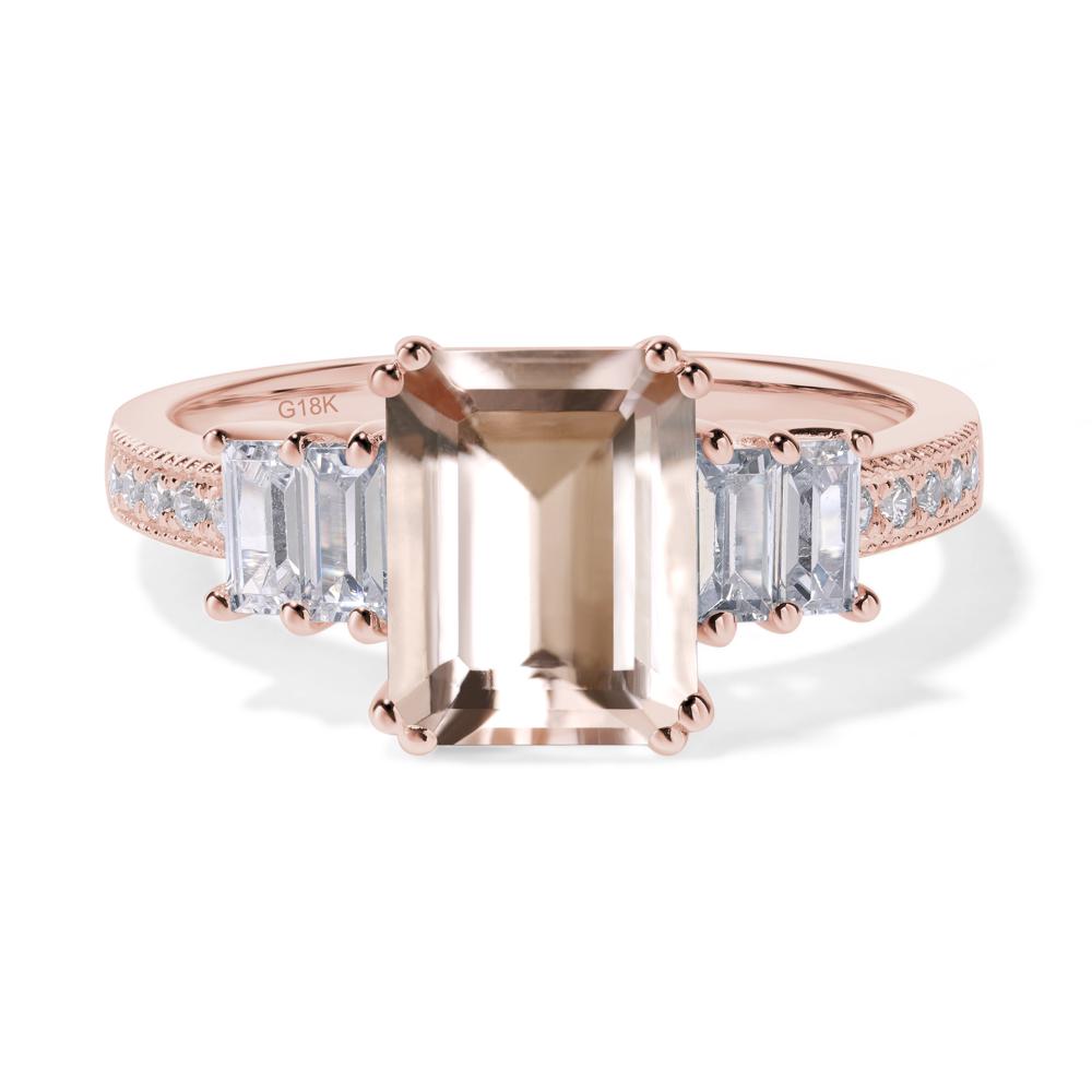 Emerald Cut Morganite Art Deco Milgrain Ring - LUO Jewelry #metal_18k rose gold