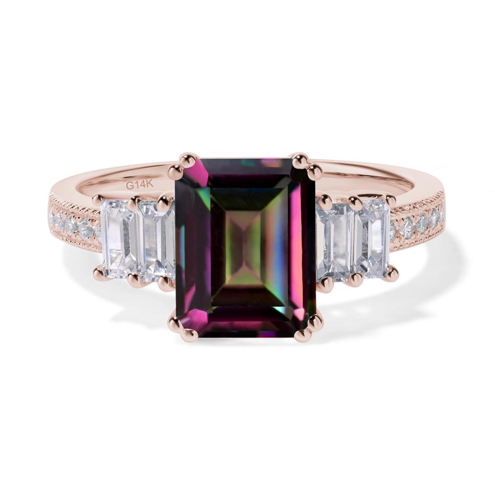 Emerald Cut Mystic Topaz Art Deco Milgrain Ring - LUO Jewelry #metal_14k rose gold
