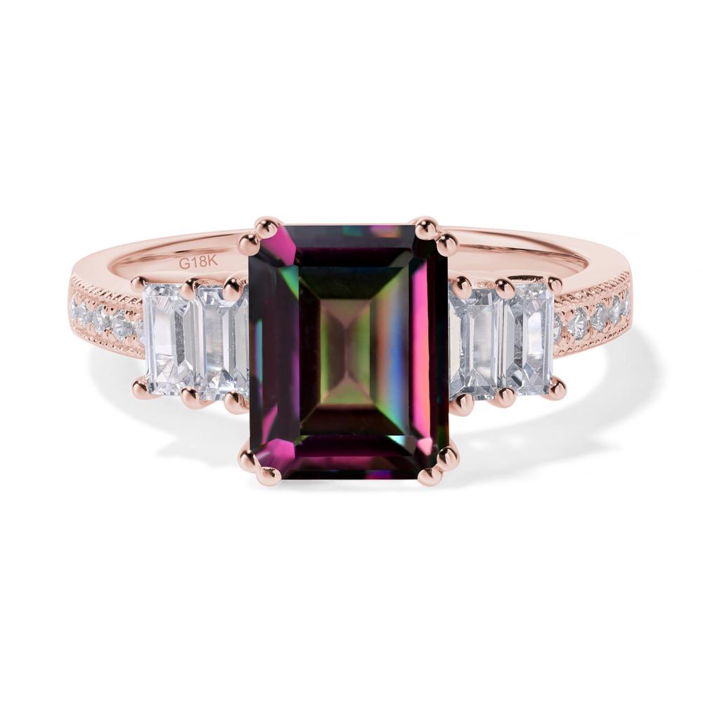 Emerald Cut Mystic Topaz Art Deco Milgrain Ring - LUO Jewelry #metal_18k rose gold
