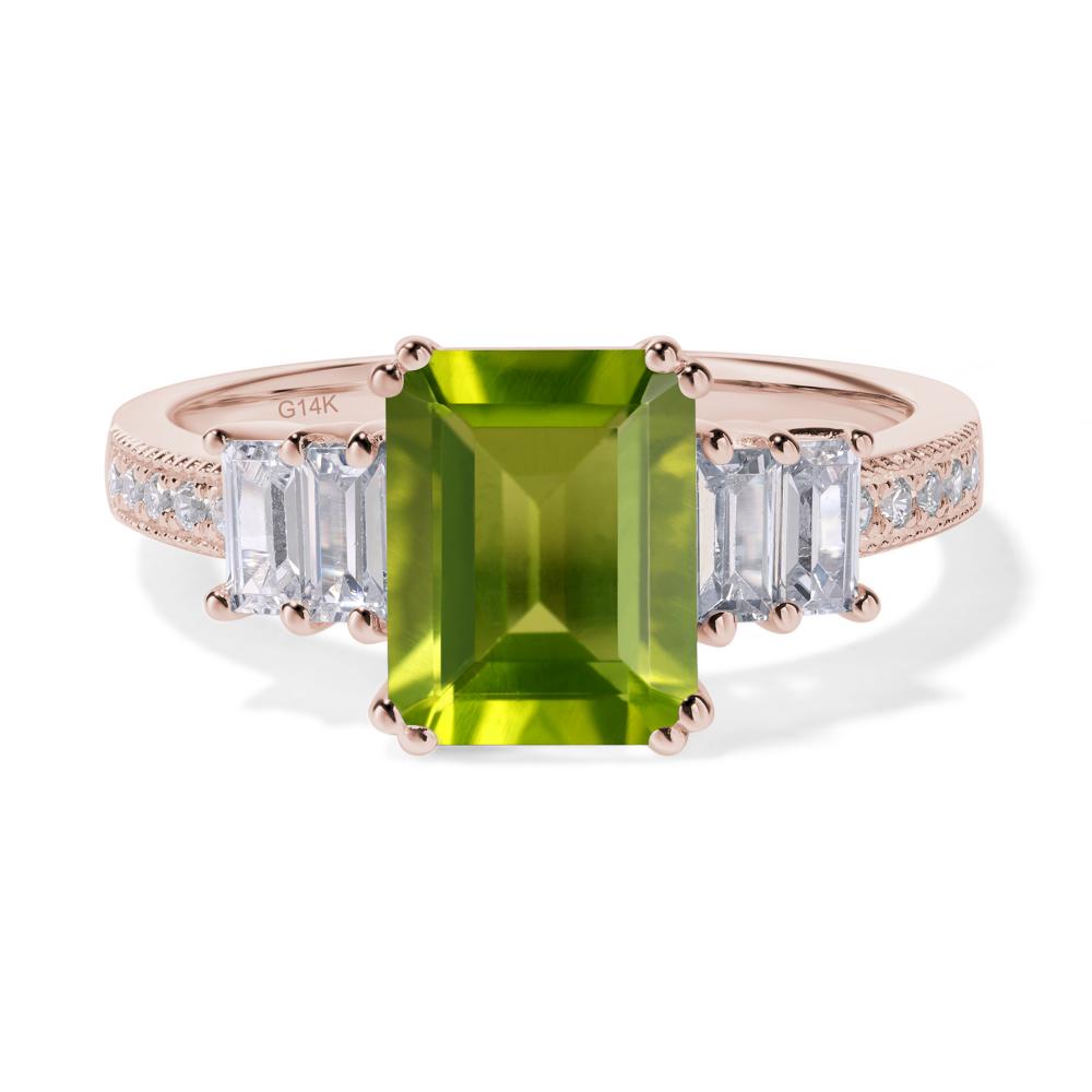 Emerald Cut Peridot Art Deco Milgrain Ring - LUO Jewelry #metal_14k rose gold