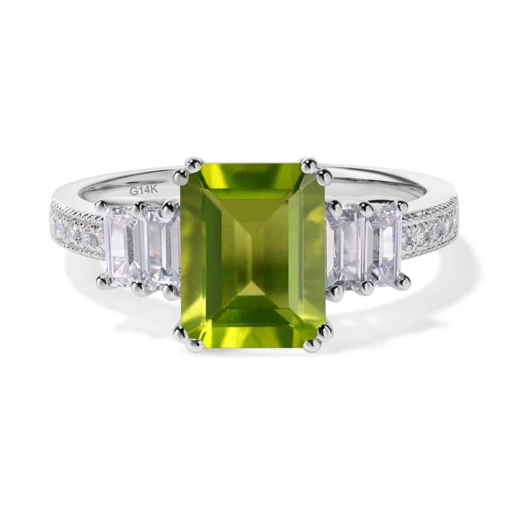 Emerald Cut Peridot Art Deco Milgrain Ring - LUO Jewelry #metal_14k white gold