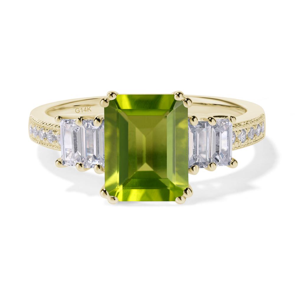 Emerald Cut Peridot Art Deco Milgrain Ring - LUO Jewelry #metal_14k yellow gold