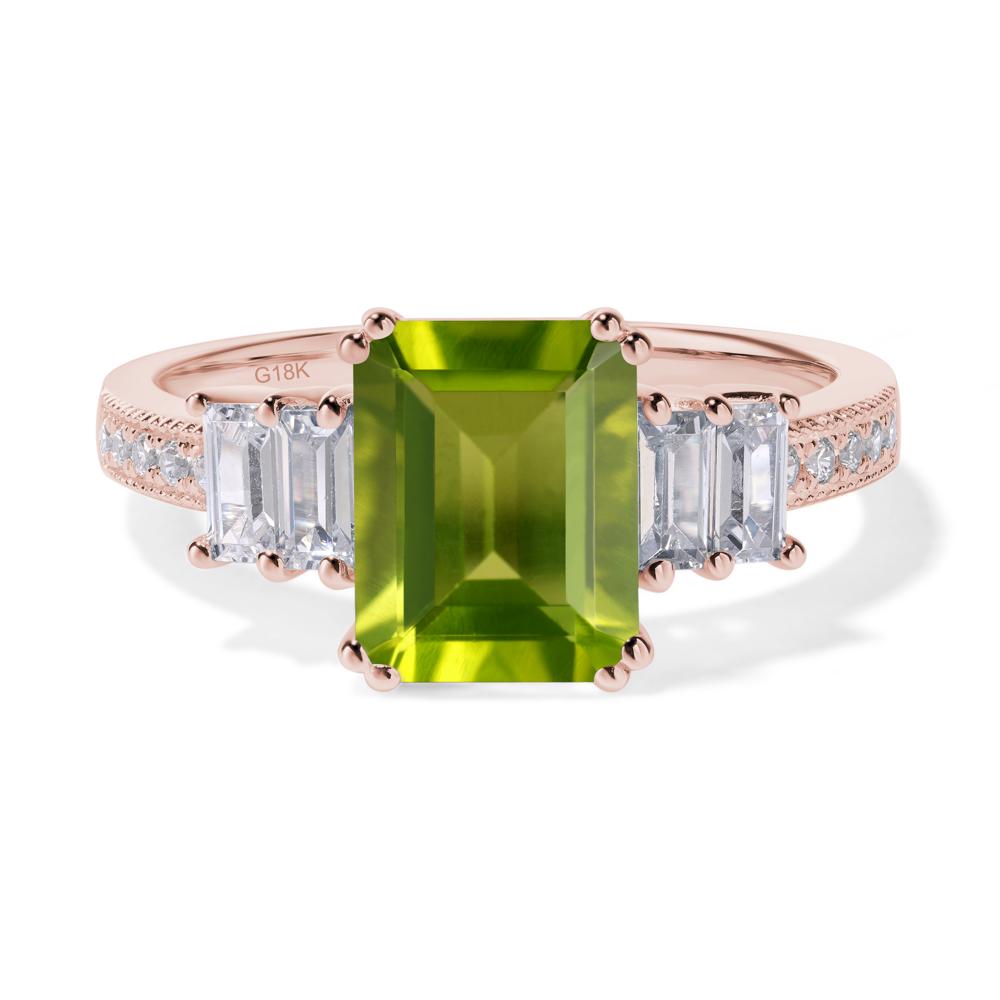 Emerald Cut Peridot Art Deco Milgrain Ring - LUO Jewelry #metal_18k rose gold