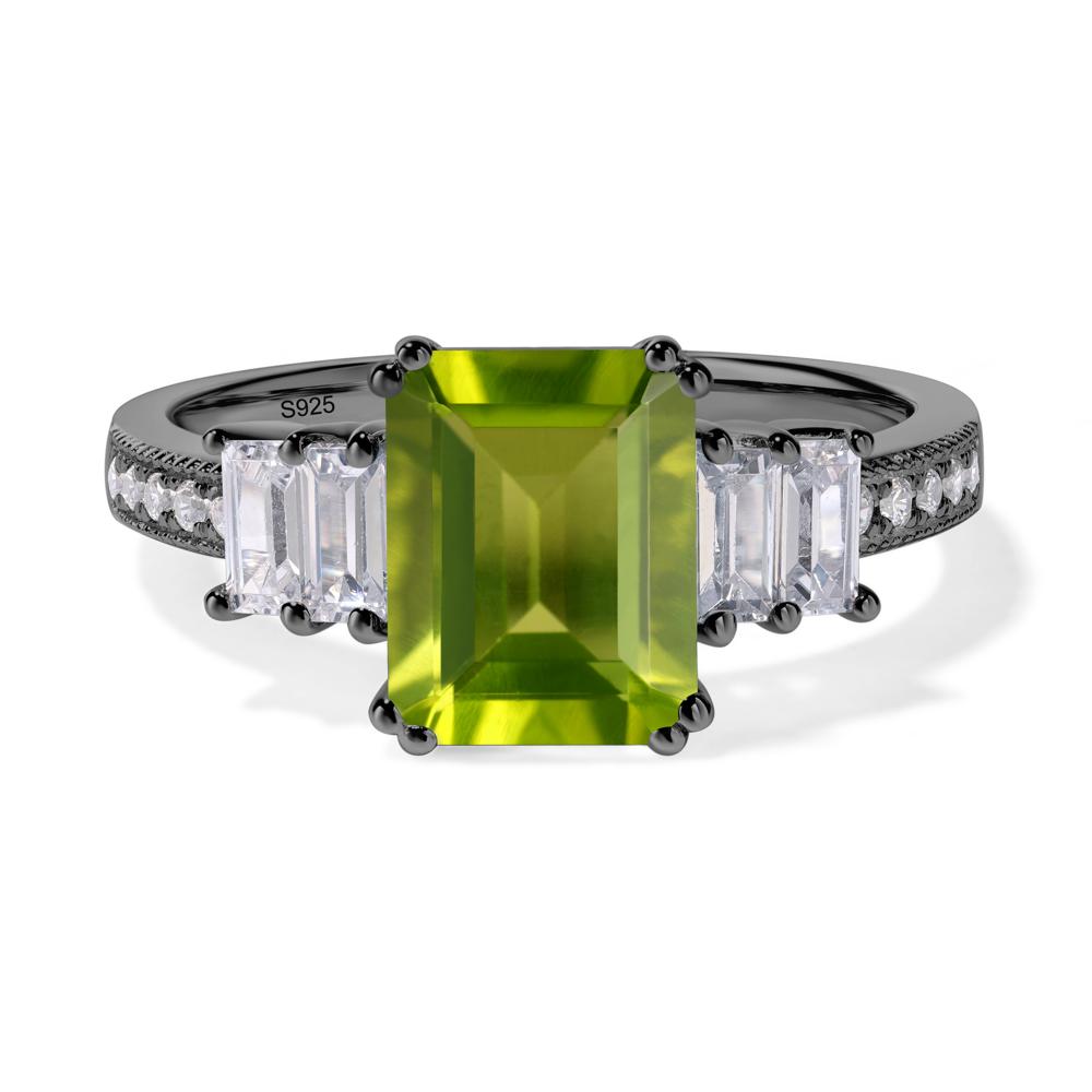 Emerald Cut Peridot Art Deco Milgrain Ring - LUO Jewelry #metal_black finish sterling silver