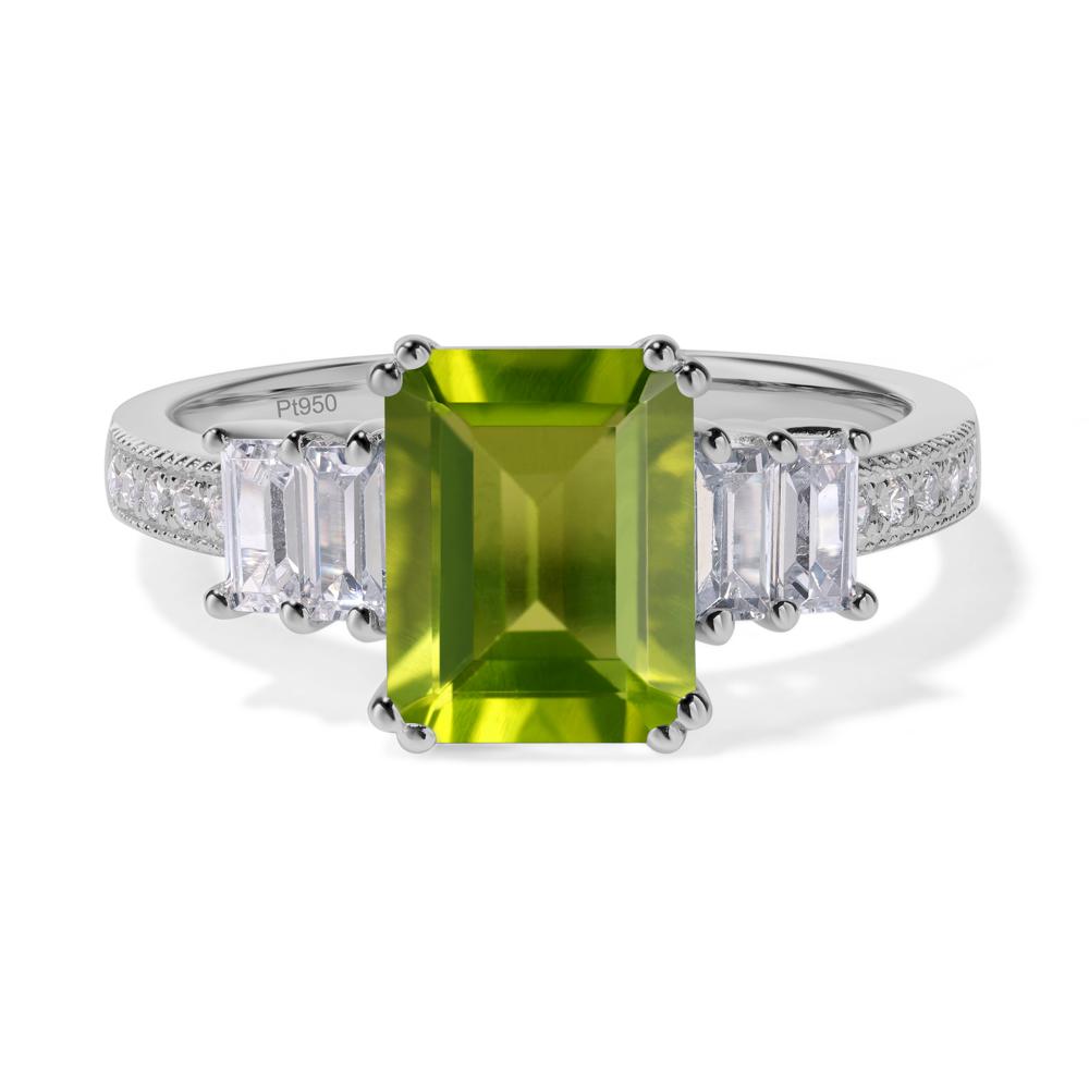 Emerald Cut Peridot Art Deco Milgrain Ring - LUO Jewelry #metal_platinum