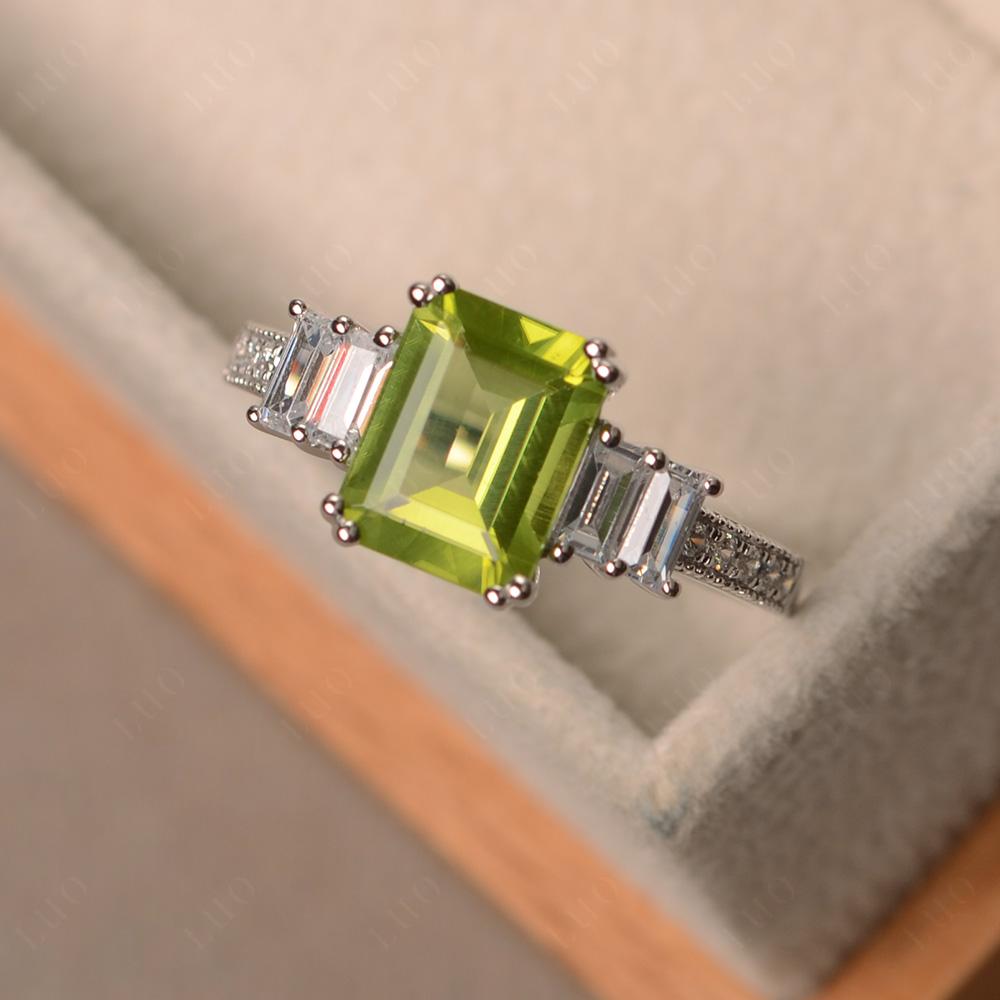 Emerald Cut Peridot Art Deco Milgrain Ring - LUO Jewelry