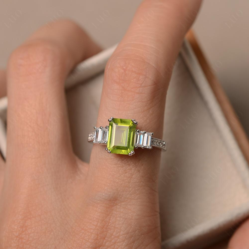 Emerald Cut Peridot Art Deco Milgrain Ring - LUO Jewelry