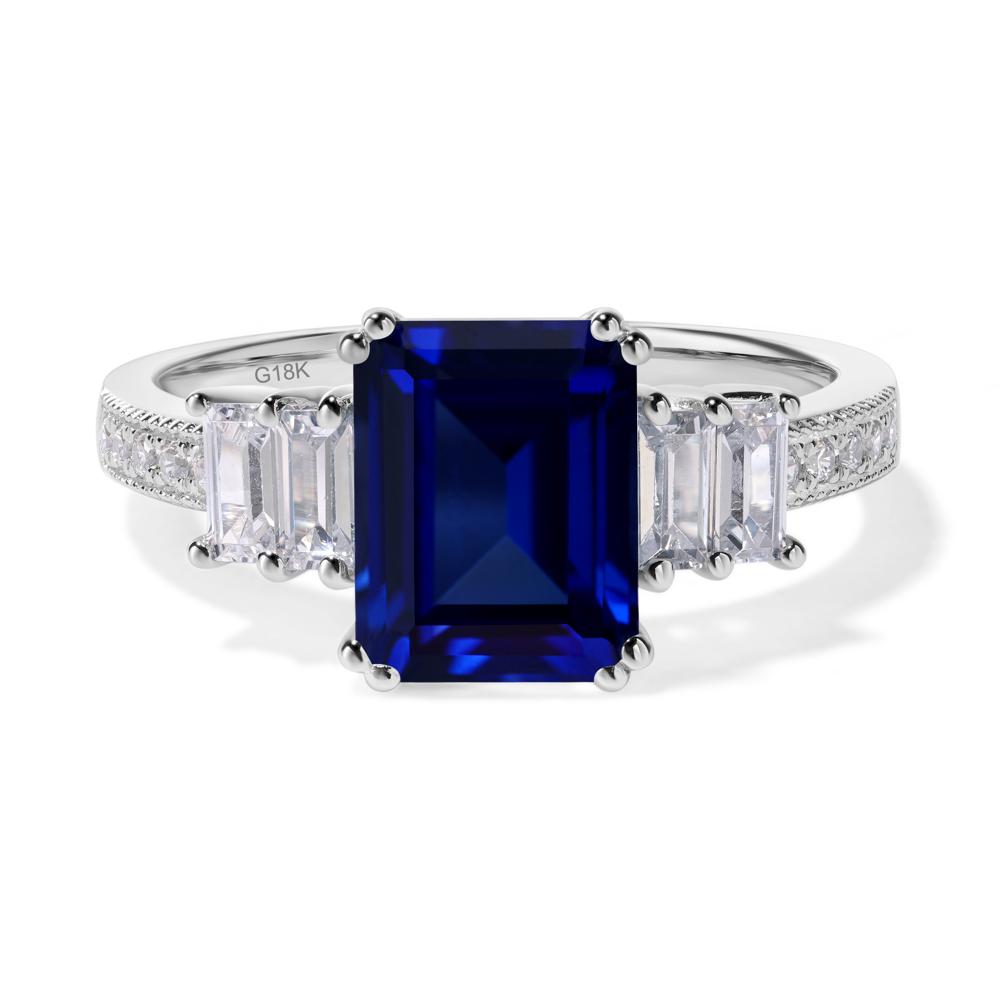 Emerald Cut Lab Sapphire Art Deco Milgrain Ring - LUO Jewelry #metal_18k white gold