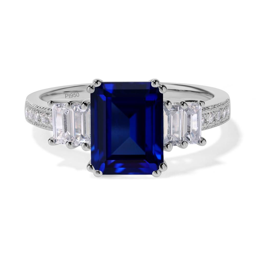 Emerald Cut Lab Sapphire Art Deco Milgrain Ring - LUO Jewelry #metal_platinum