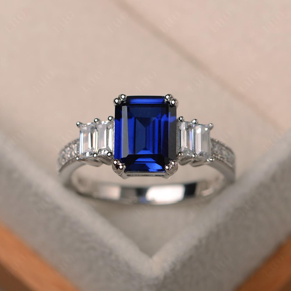 Emerald Cut Lab Sapphire Art Deco Milgrain Ring - LUO Jewelry