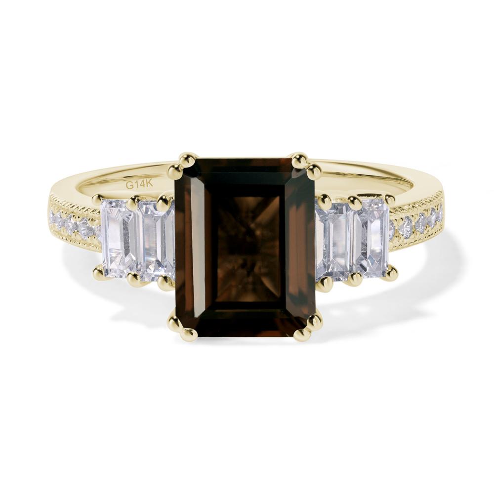 Emerald Cut Smoky Quartz Art Deco Milgrain Ring - LUO Jewelry #metal_14k yellow gold
