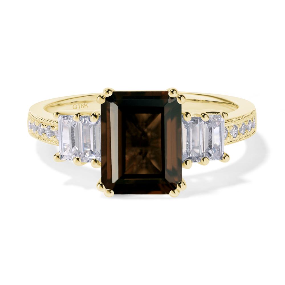 Emerald Cut Smoky Quartz Art Deco Milgrain Ring - LUO Jewelry #metal_18k yellow gold