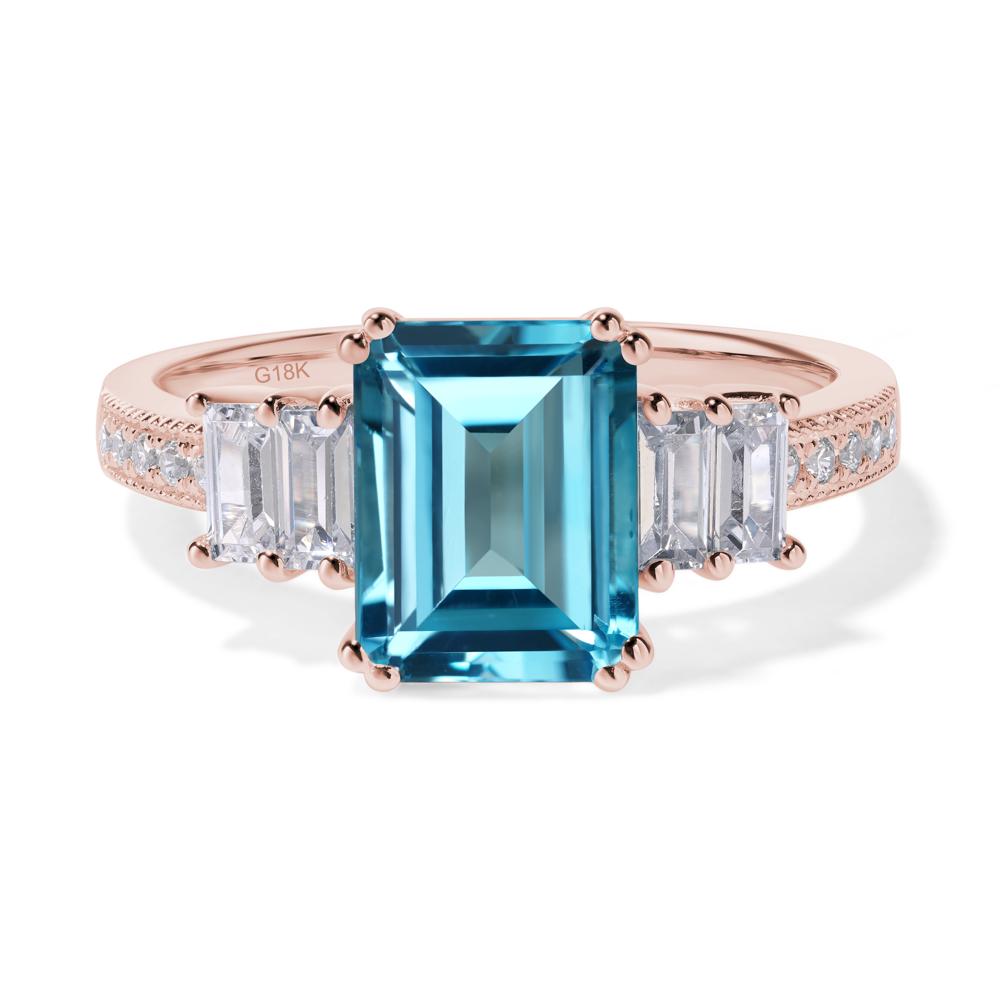 Emerald Cut Swiss Blue Topaz Art Deco Milgrain Ring - LUO Jewelry #metal_18k rose gold