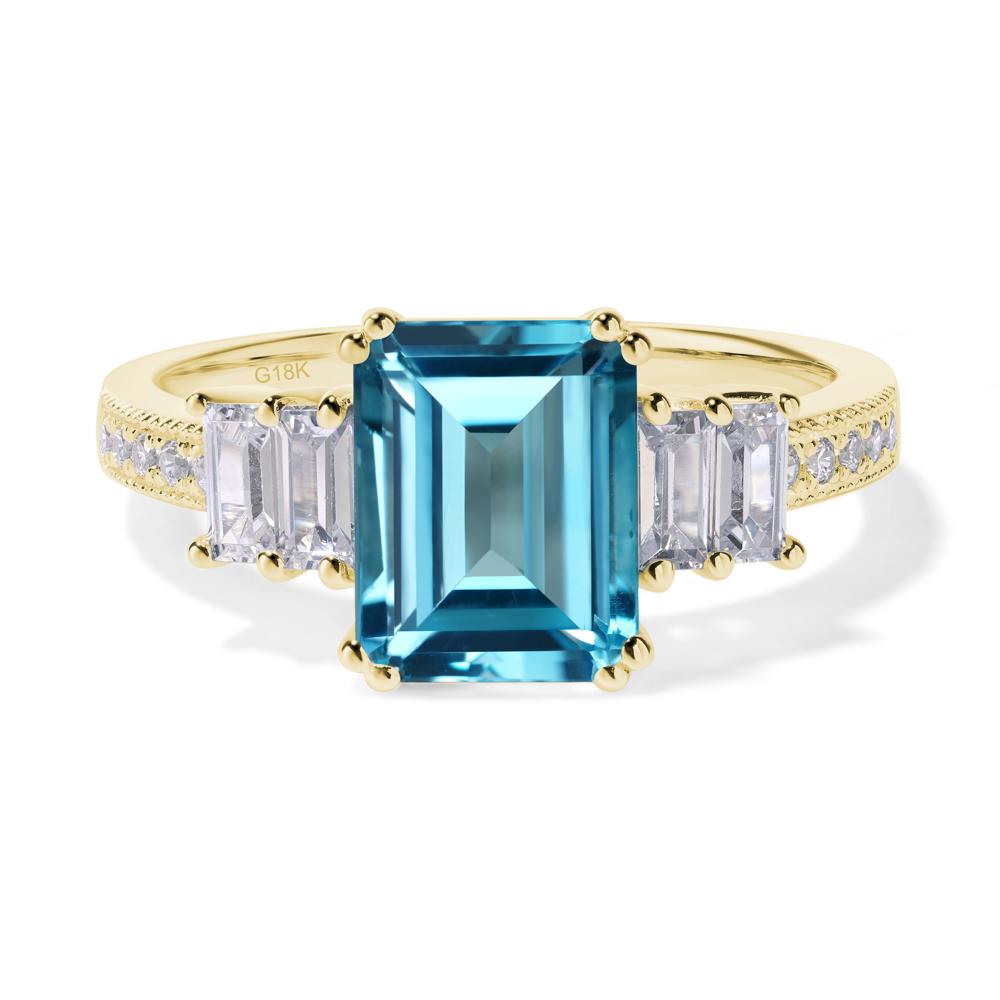 Emerald Cut Swiss Blue Topaz Art Deco Milgrain Ring - LUO Jewelry #metal_18k yellow gold