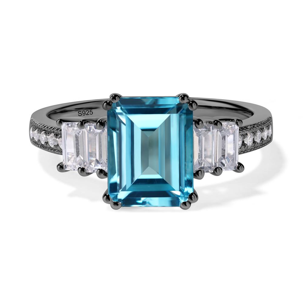 Emerald Cut Swiss Blue Topaz Art Deco Milgrain Ring - LUO Jewelry #metal_black finish sterling silver