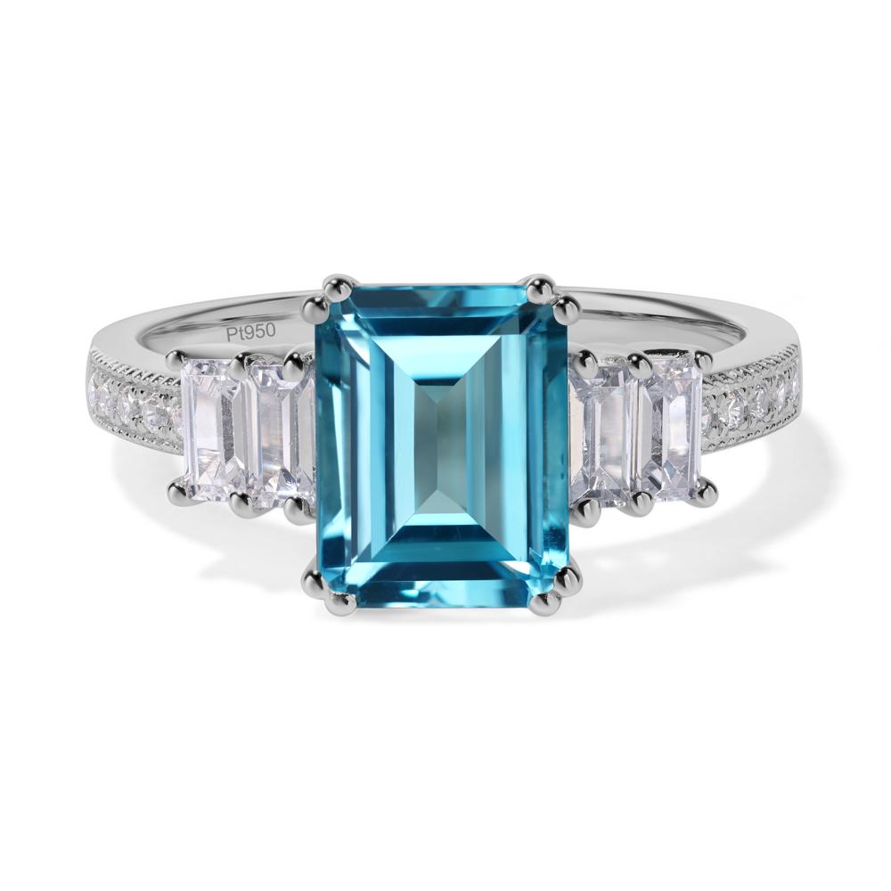 Emerald Cut Swiss Blue Topaz Art Deco Milgrain Ring - LUO Jewelry #metal_platinum