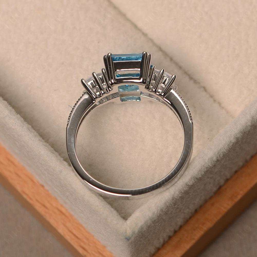 Emerald Cut Swiss Blue Topaz Art Deco Milgrain Ring - LUO Jewelry