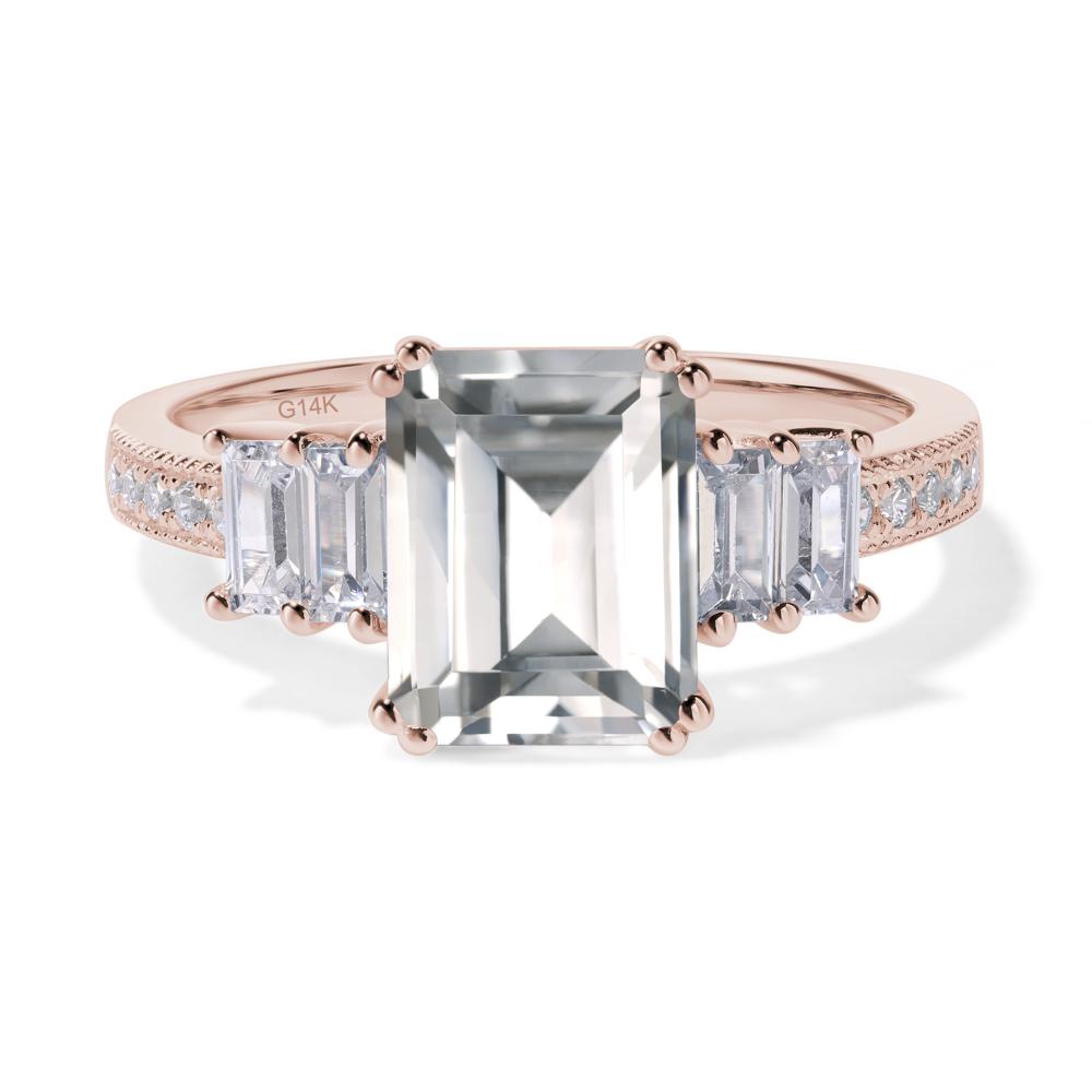 Emerald Cut White Topaz Art Deco Milgrain Ring - LUO Jewelry #metal_14k rose gold