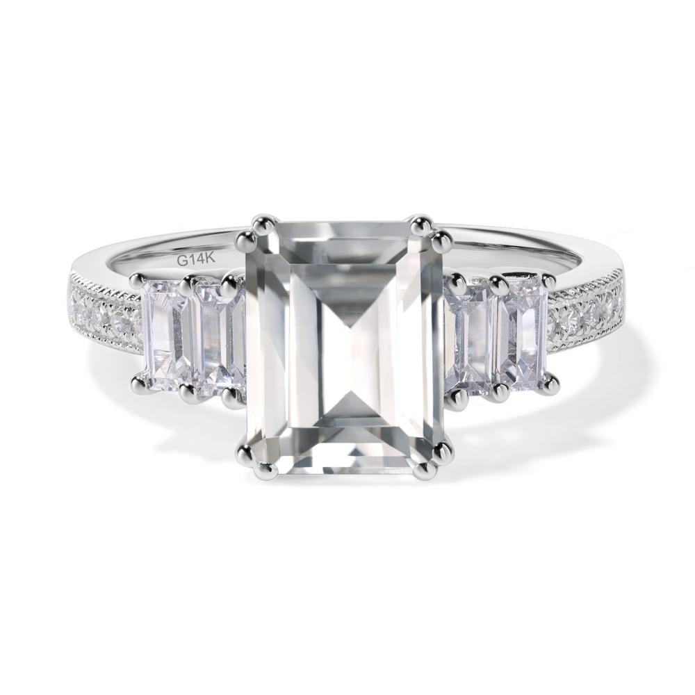 Emerald Cut White Topaz Art Deco Milgrain Ring - LUO Jewelry #metal_14k white gold