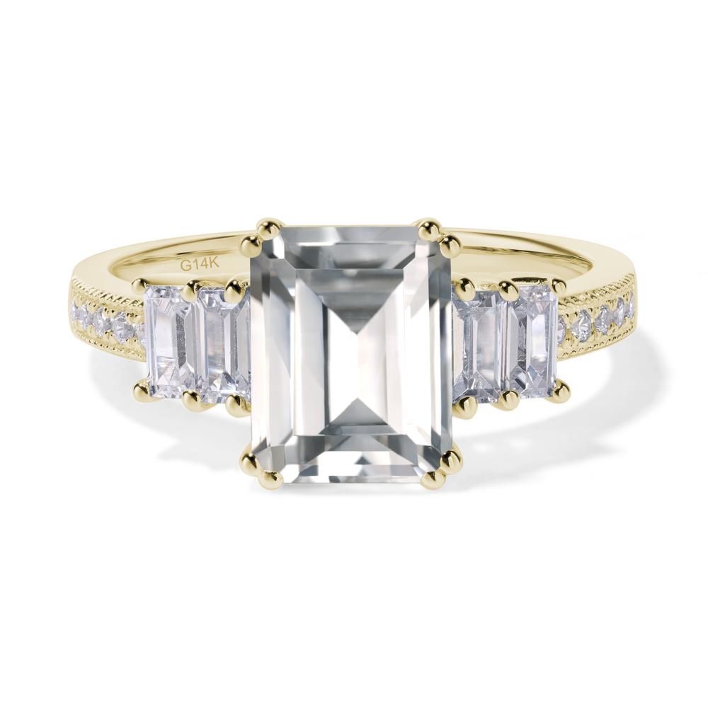 Emerald Cut White Topaz Art Deco Milgrain Ring - LUO Jewelry #metal_14k yellow gold