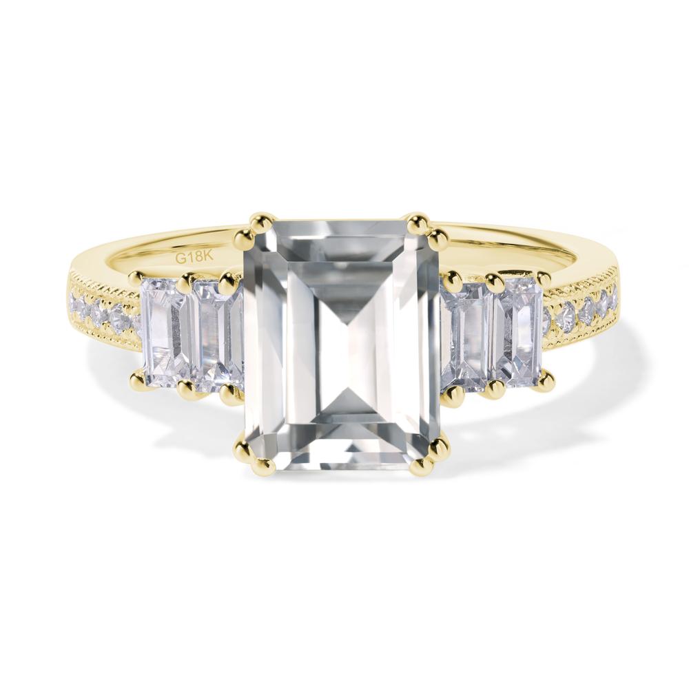 Emerald Cut White Topaz Art Deco Milgrain Ring - LUO Jewelry #metal_18k yellow gold