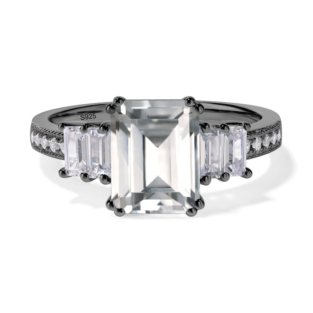 Emerald Cut White Topaz Art Deco Milgrain Ring - LUO Jewelry #metal_black finish sterling silver