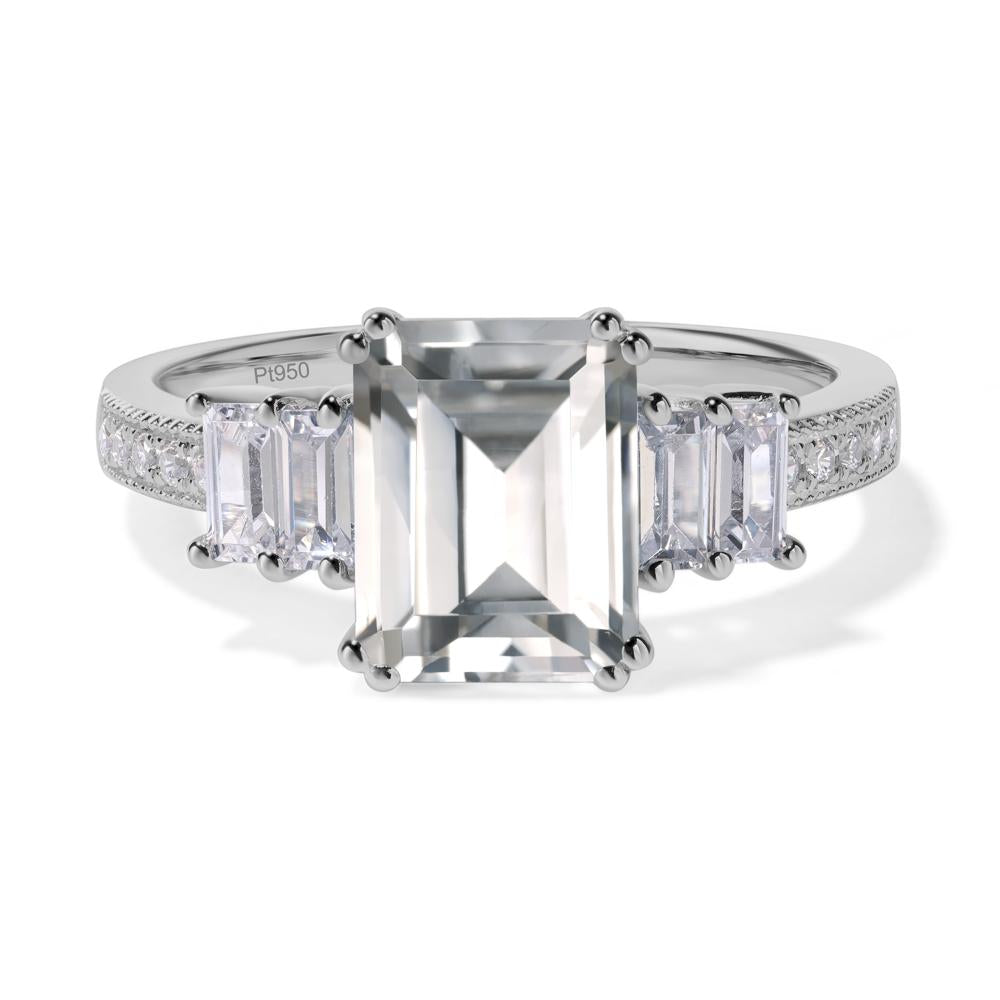 Emerald Cut White Topaz Art Deco Milgrain Ring - LUO Jewelry #metal_platinum