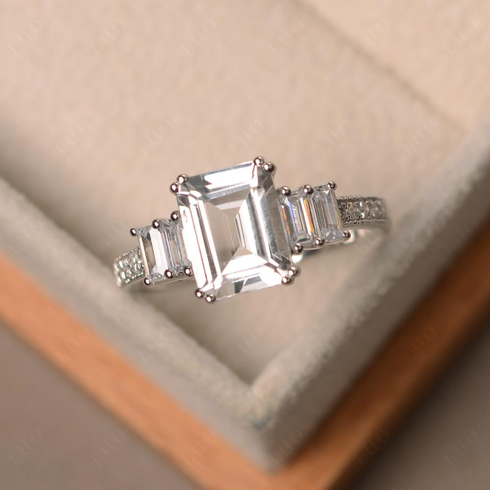 Emerald Cut White Topaz Art Deco Milgrain Ring - LUO Jewelry