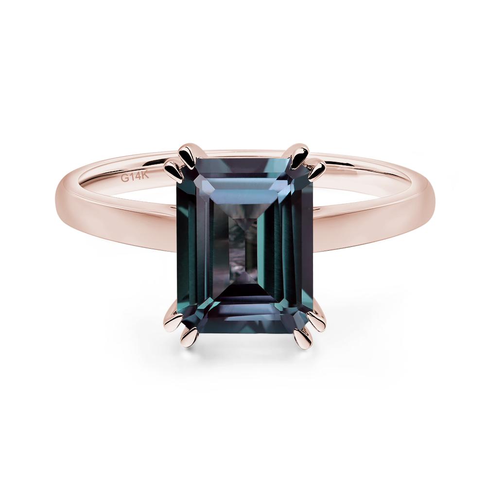 Emerald Cut Lab Alexandrite Solitaire Wedding Ring - LUO Jewelry #metal_14k rose gold