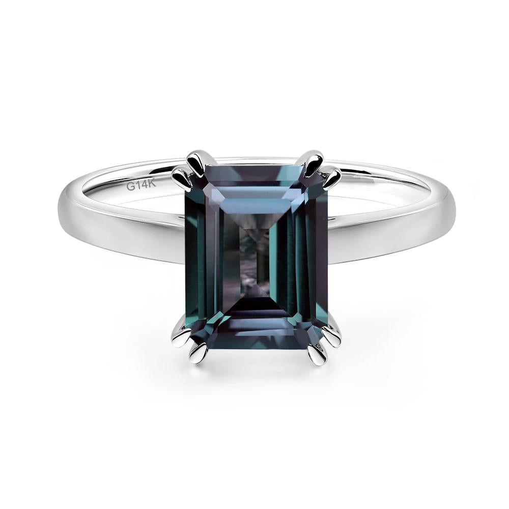 Emerald Cut Lab Alexandrite Solitaire Wedding Ring - LUO Jewelry #metal_14k white gold