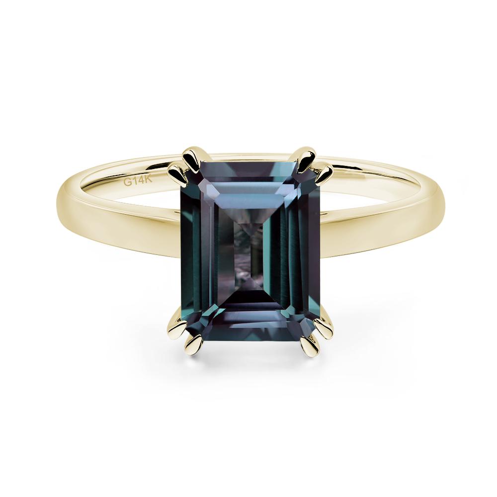 Emerald Cut Lab Alexandrite Solitaire Wedding Ring - LUO Jewelry #metal_14k yellow gold
