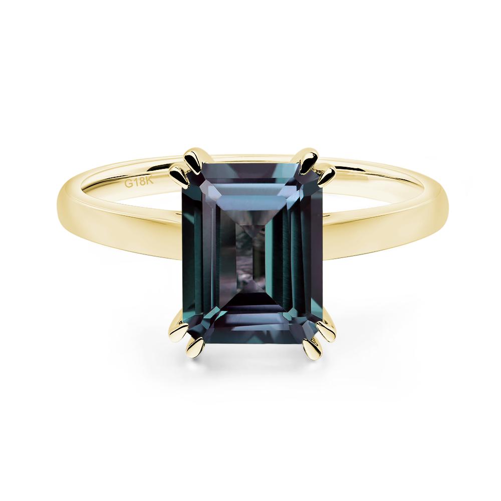 Emerald Cut Lab Alexandrite Solitaire Wedding Ring - LUO Jewelry #metal_18k yellow gold