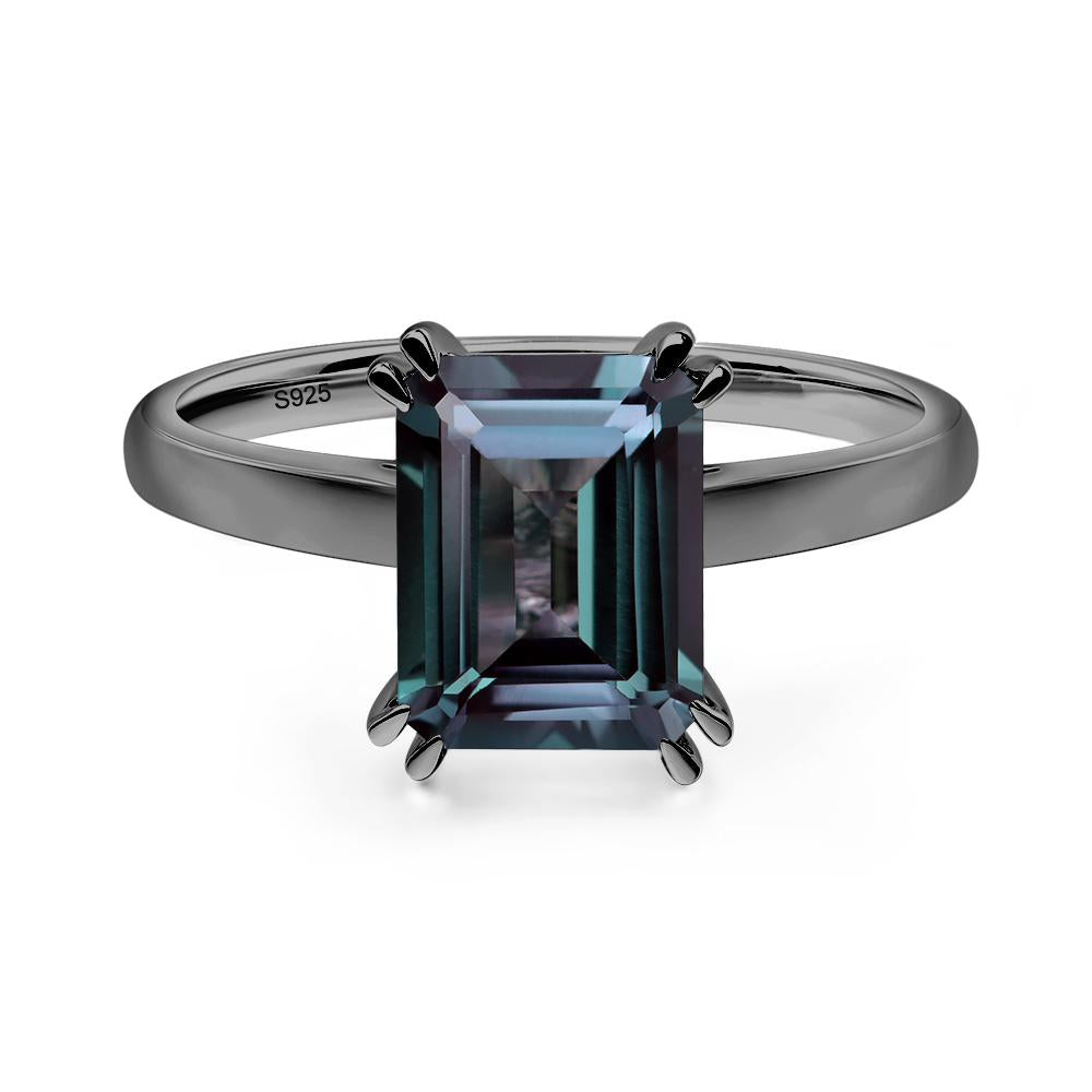 Emerald Cut Lab Alexandrite Solitaire Wedding Ring - LUO Jewelry #metal_black finish sterling silver