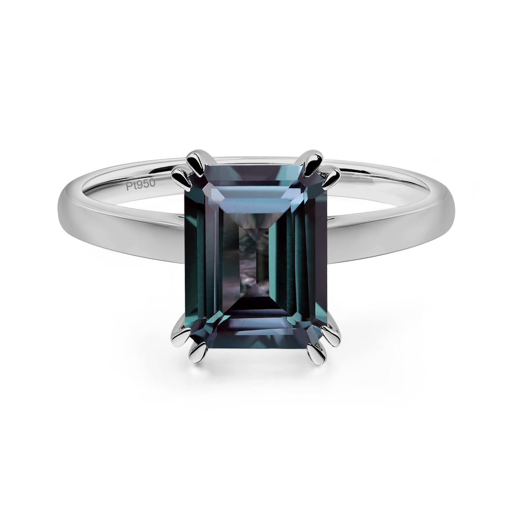 Emerald Cut Lab Alexandrite Solitaire Wedding Ring - LUO Jewelry #metal_platinum
