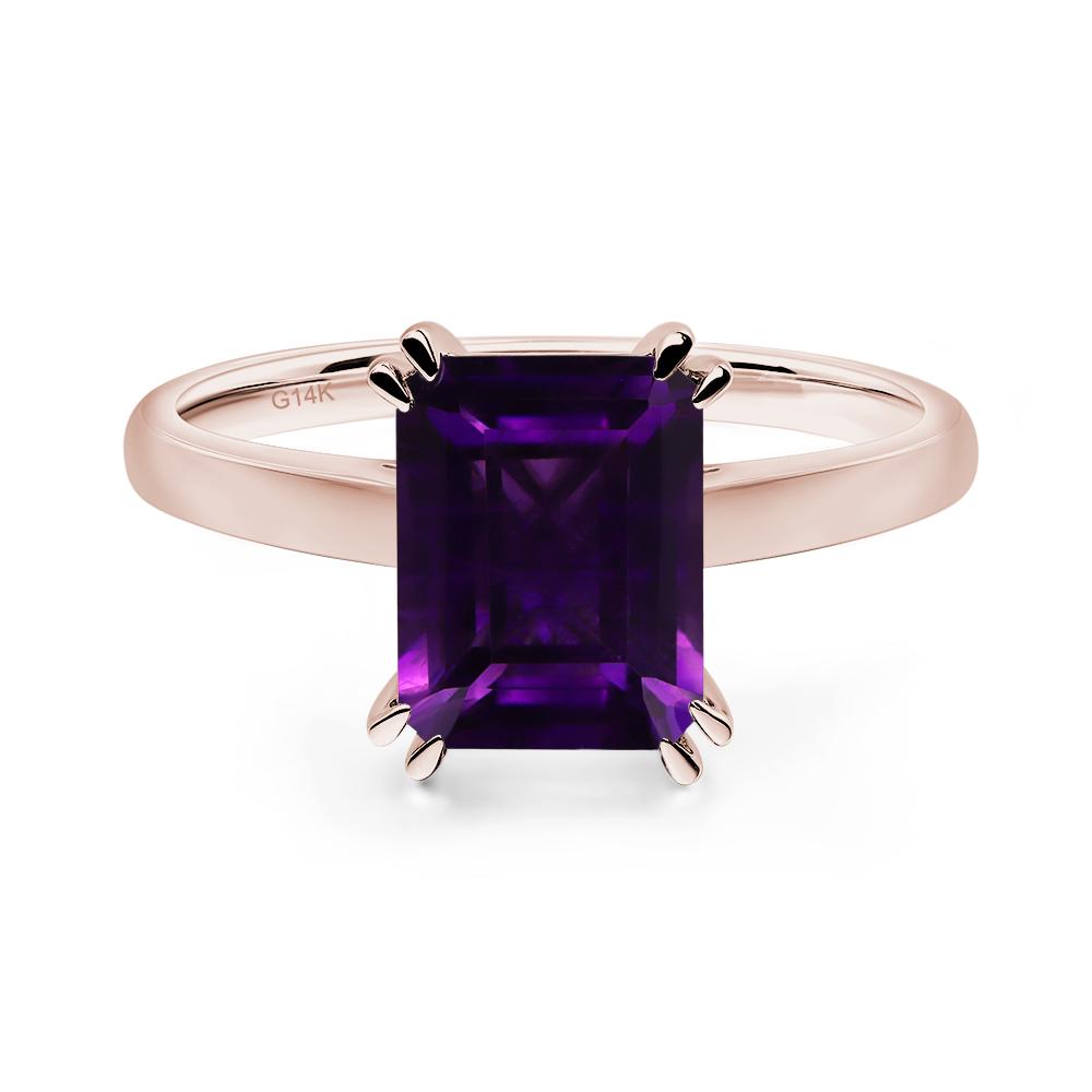 Emerald Cut Amethyst Solitaire Wedding Ring - LUO Jewelry #metal_14k rose gold