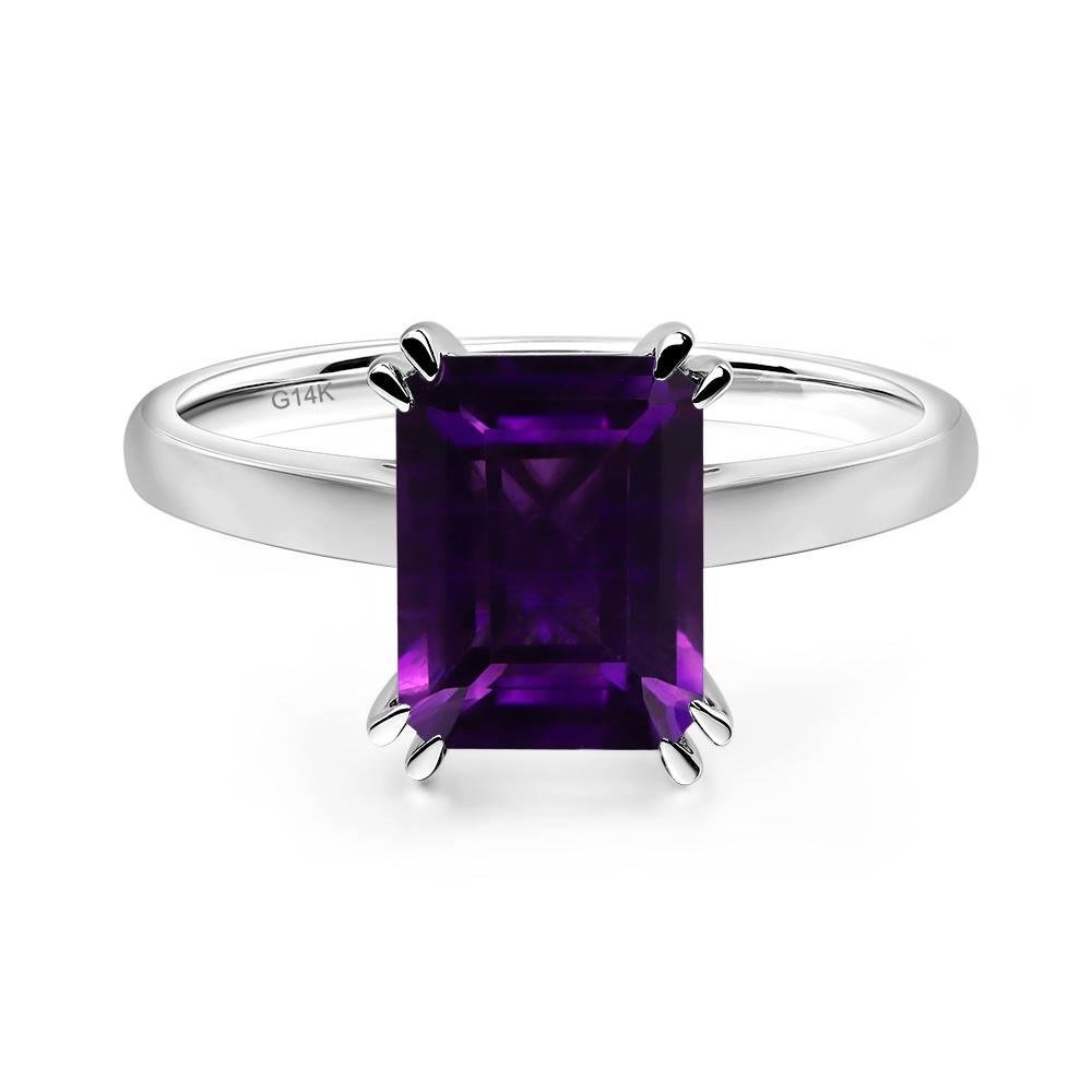 Emerald Cut Amethyst Solitaire Wedding Ring - LUO Jewelry #metal_14k white gold